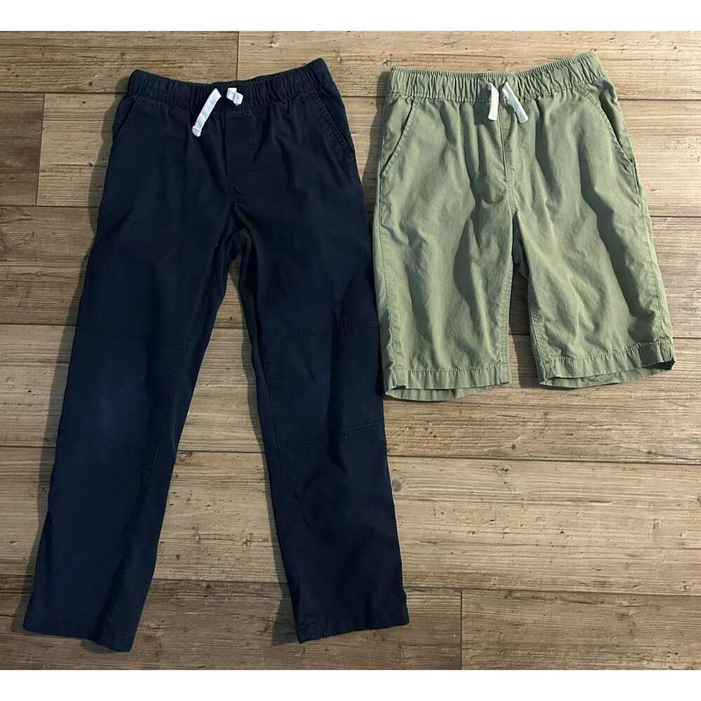Lot of 2 Drawstring Waist Green Shorts Blue Pants with Pockets Boys Size 12